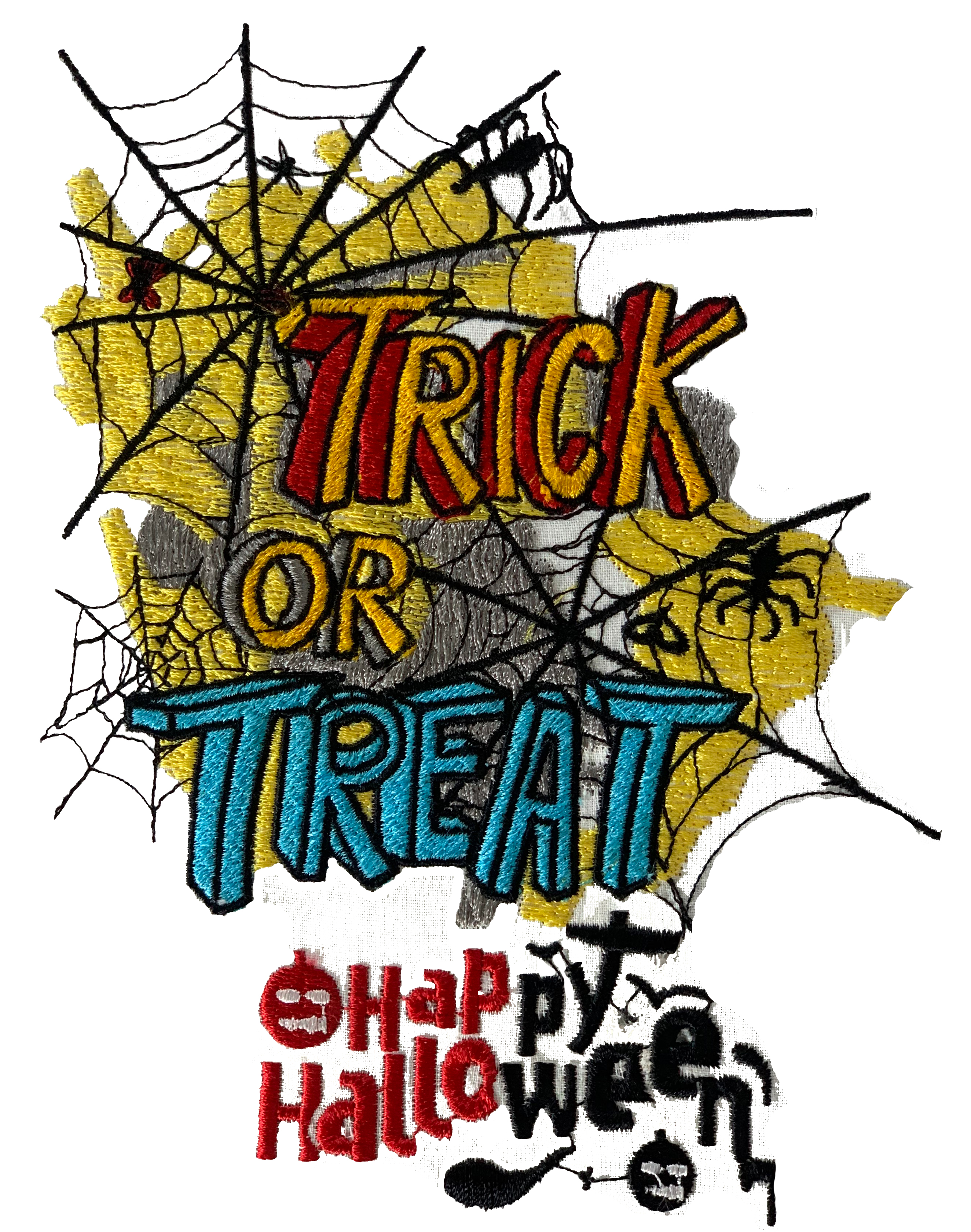 Trick Treat Text Halloween Poster Embroidery design with spider net background